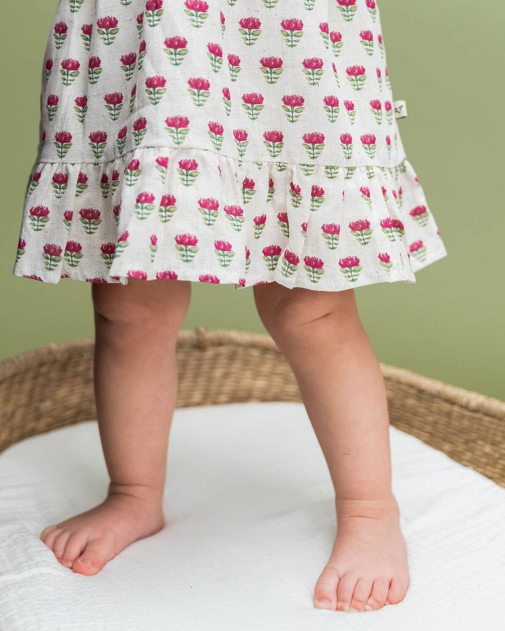 Mia Block Print Floral Baby Dress + Bloomer (Linen Blend)