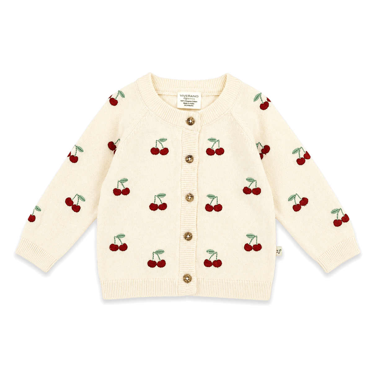 Cherry Embroidered Sweater Knit Baby Cardigan (Organic)