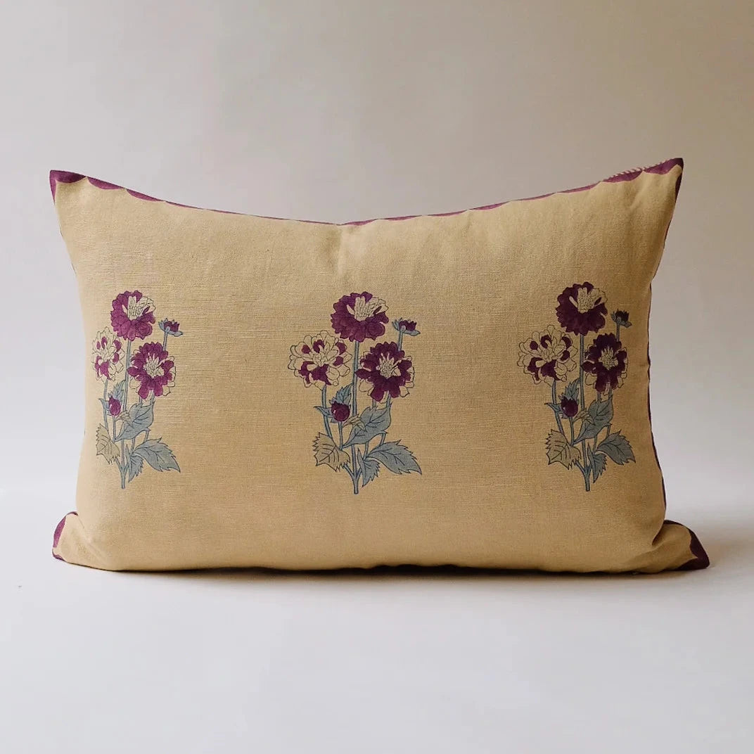 Meera - Hand Block-printed Linen Pillowcase