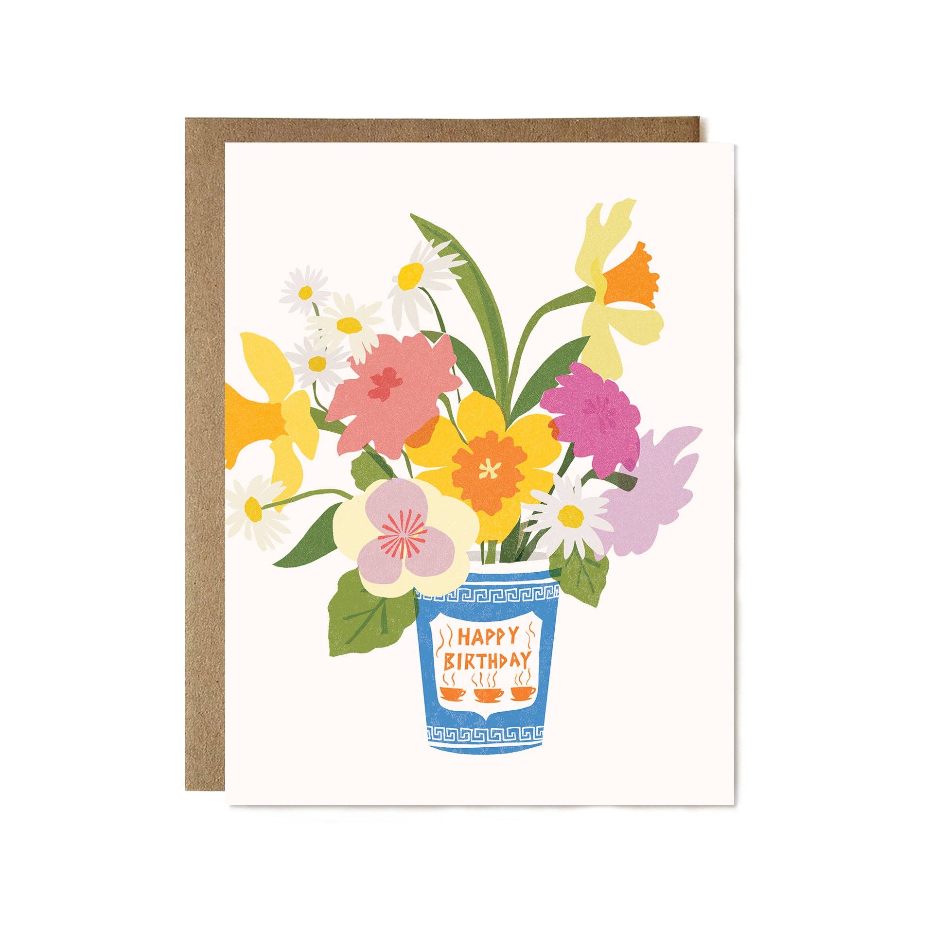 Happy Birthday Card with NYC Blue Coffee Cup Flowers