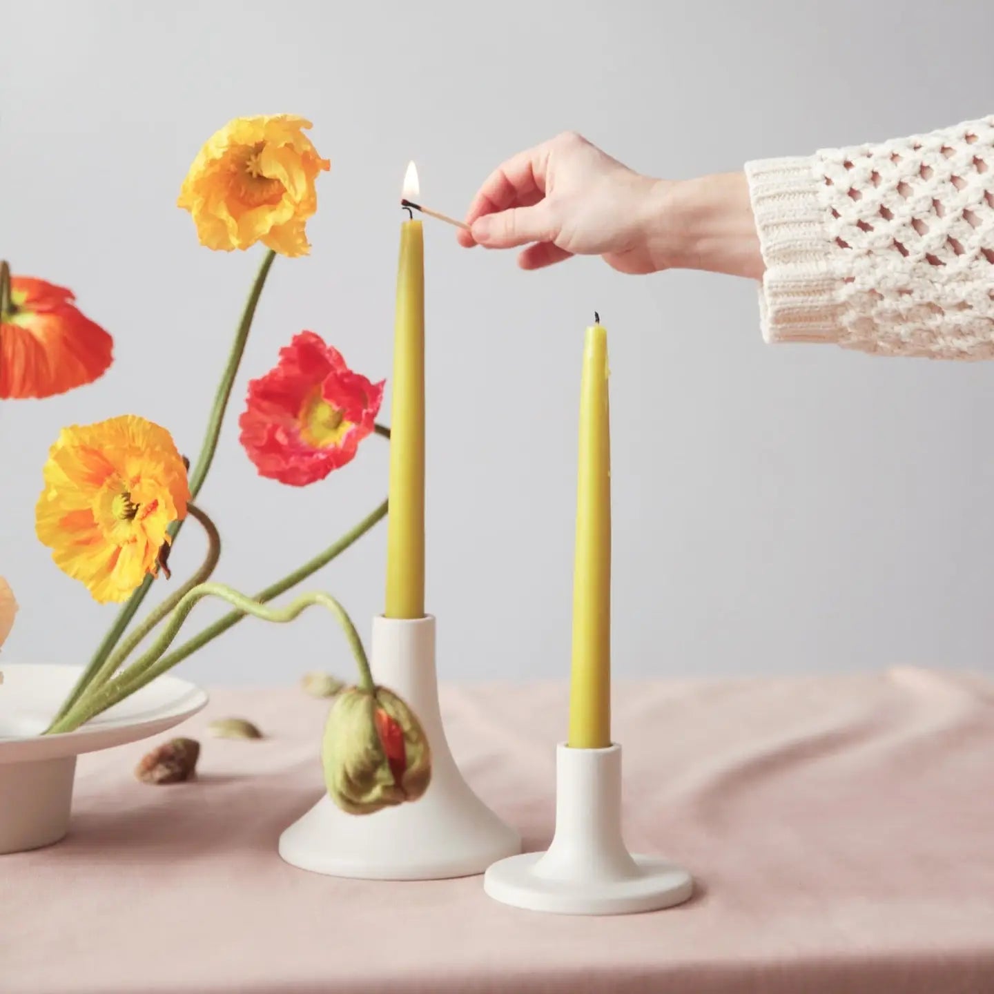 Ceramic Grand Taper Holder, Matte White