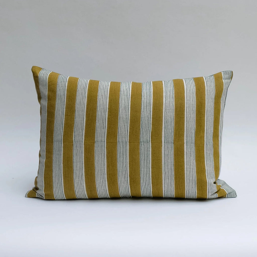 Dia - Hand Block-printed Linen Pillowcase (Blue)