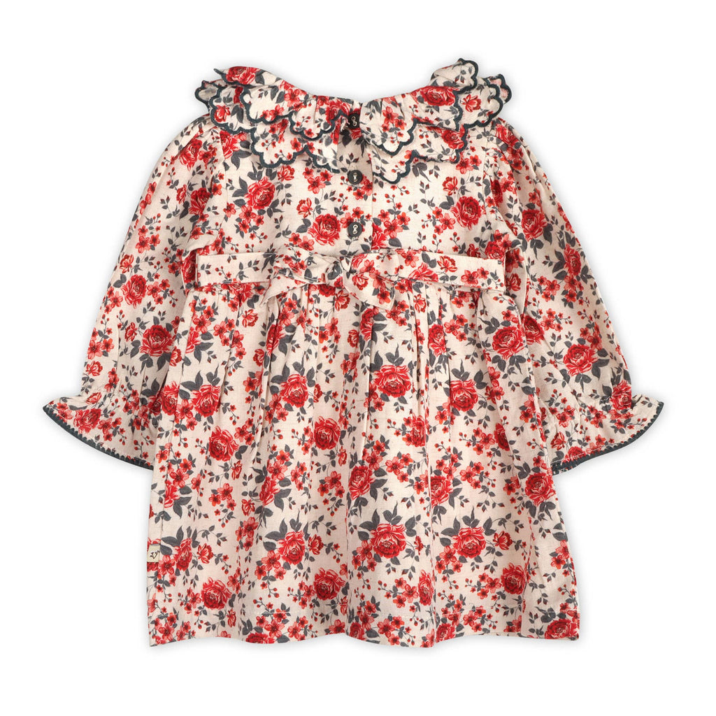 Amour Rose Floral Ruffle Baby Dress & Bloomer (Linen Blend)