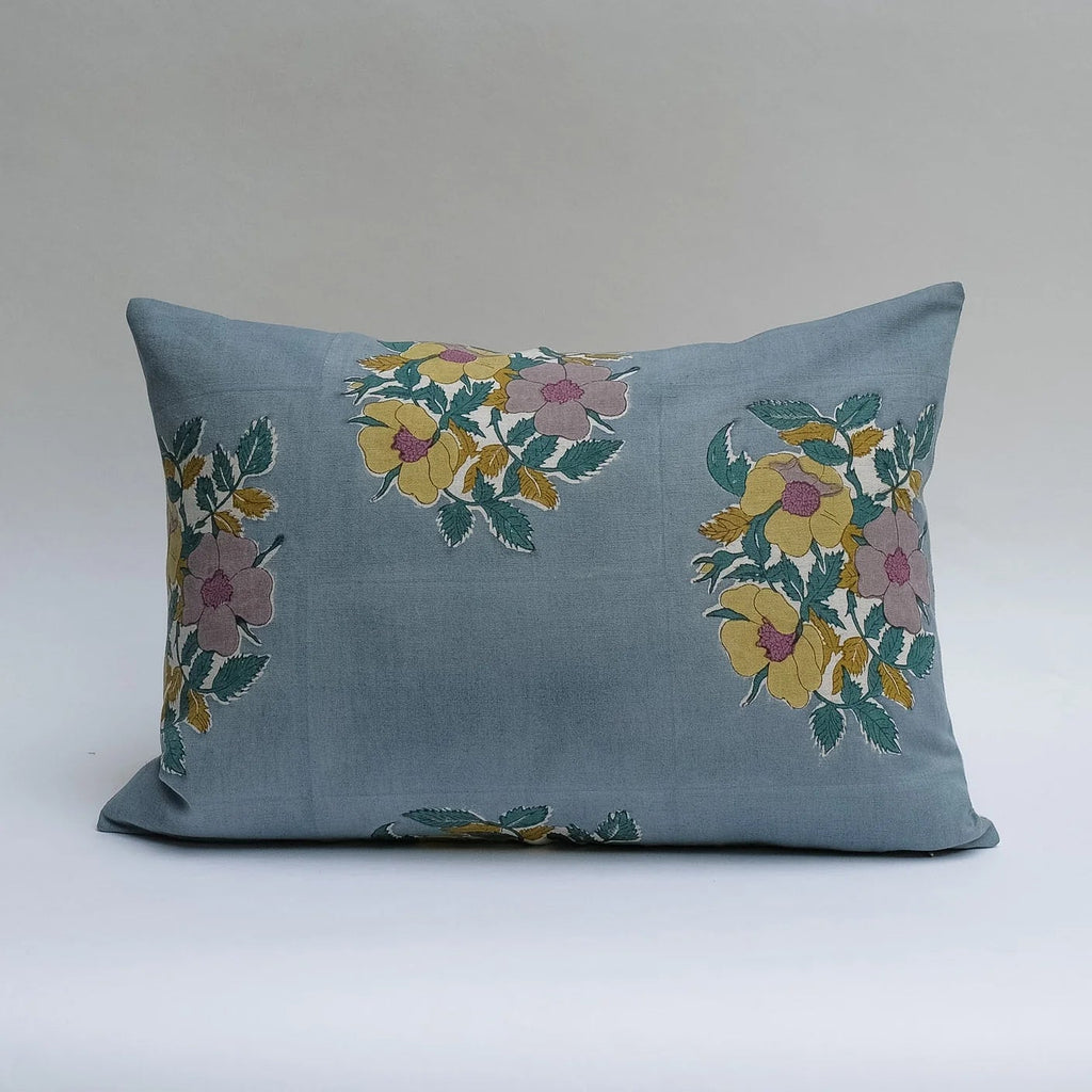 Dia - Hand Block-printed Linen Pillowcase (Blue)