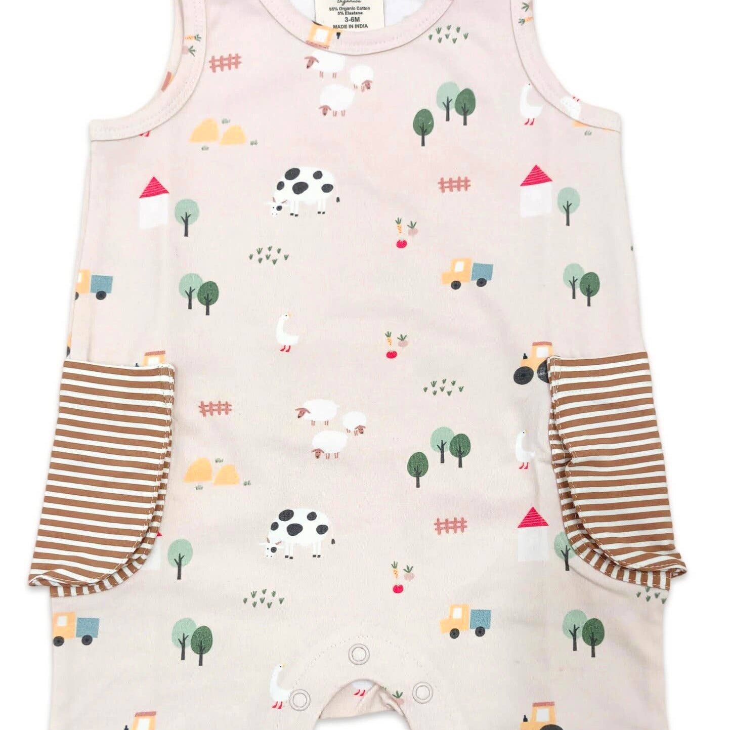 Farm Side Pocket Baby Romper (Organic Jersey)