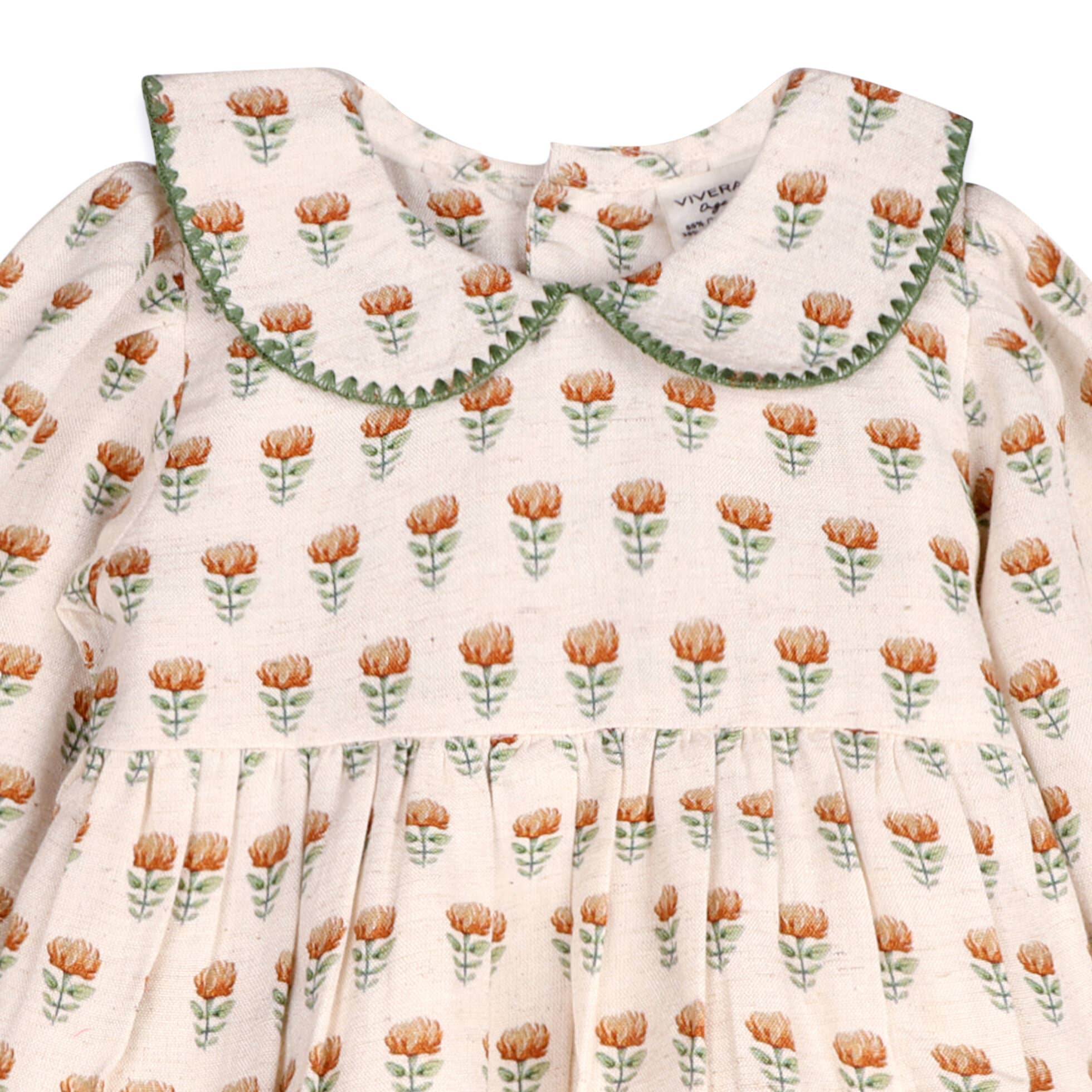 Ina Block Print Floral Baby Dress & Bloomer Set (Linen)