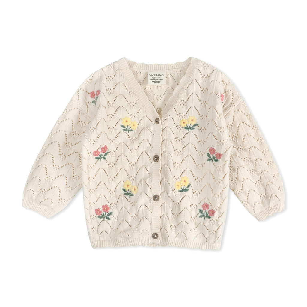 Hazel Floral Textured Baby Knit Cardigan (Organic Cotton)