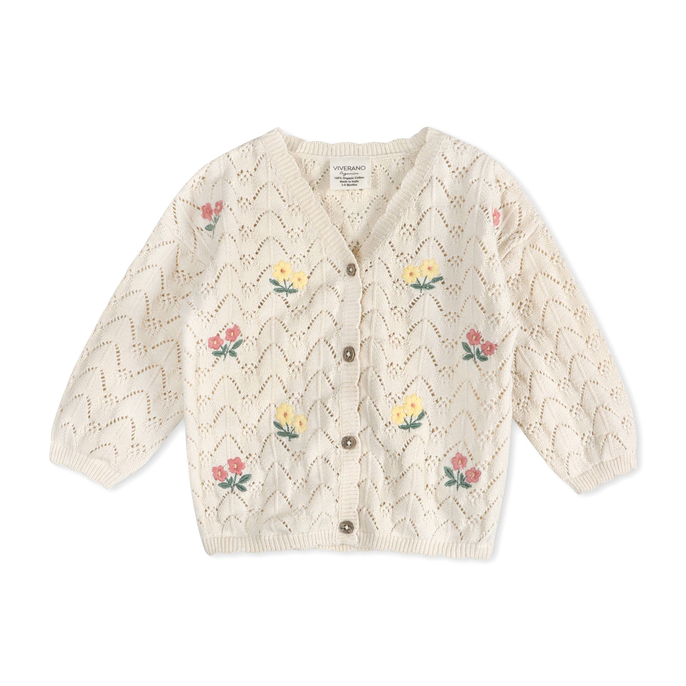 Hazel Floral Textured Baby Knit Cardigan (Organic Cotton)