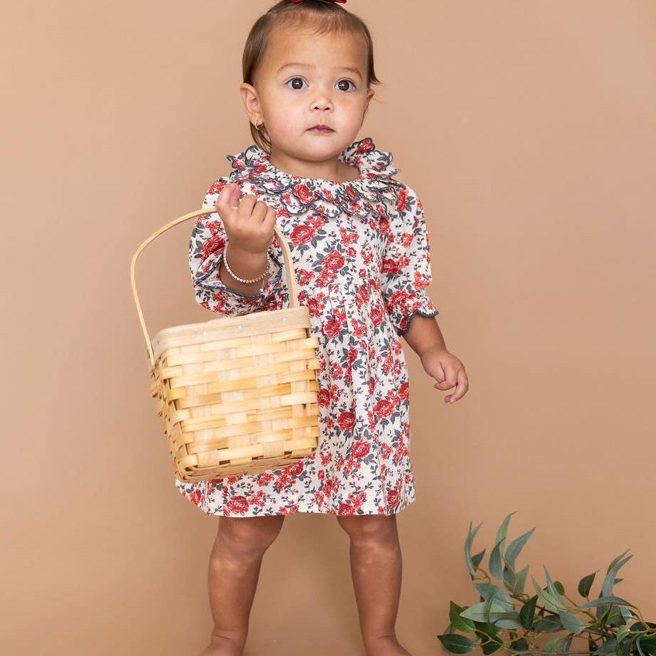 Amour Rose Floral Ruffle Baby Dress & Bloomer (Linen Blend)