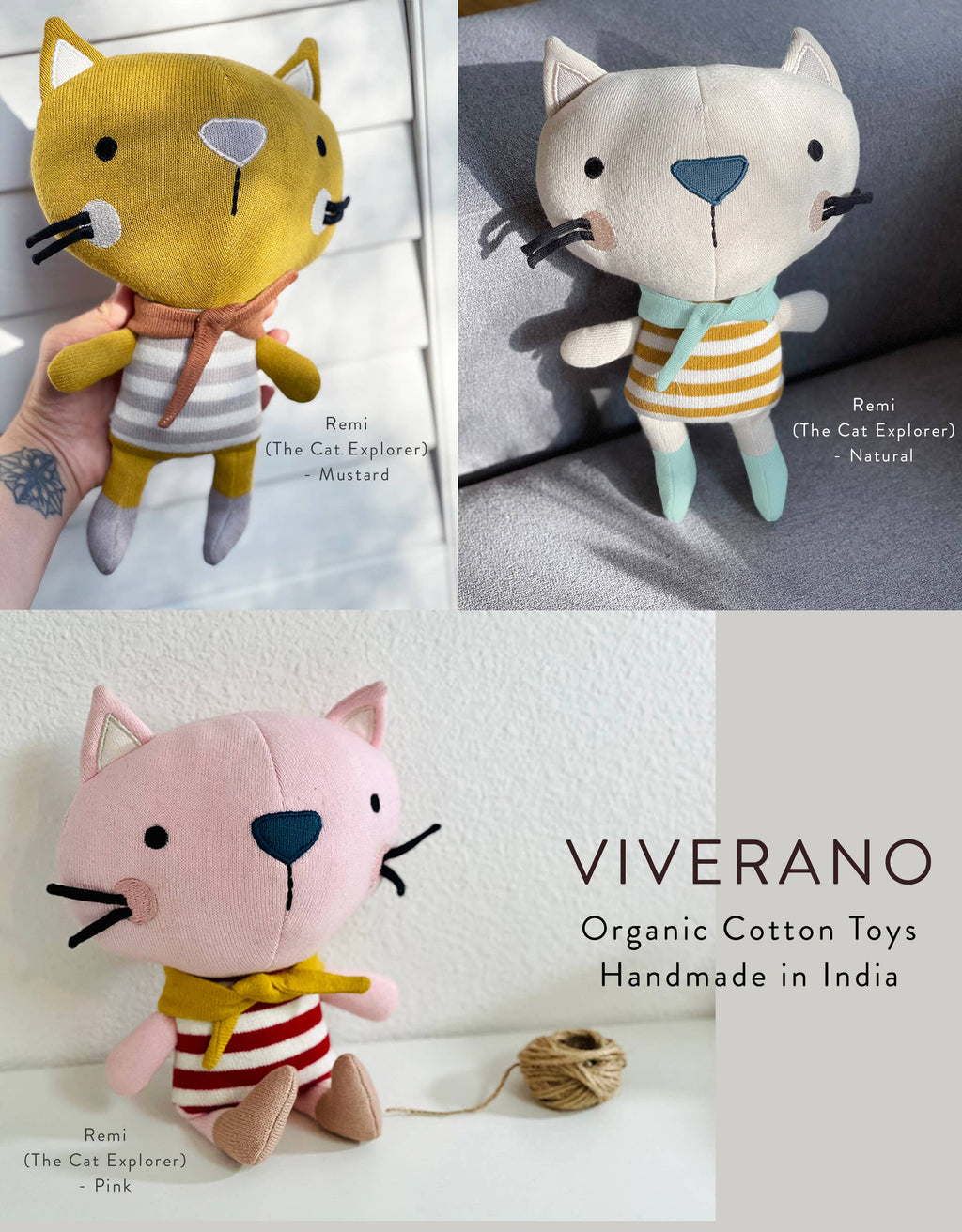 Remi Cat- Organic Fine Knit Stuffed Animal Baby Toy