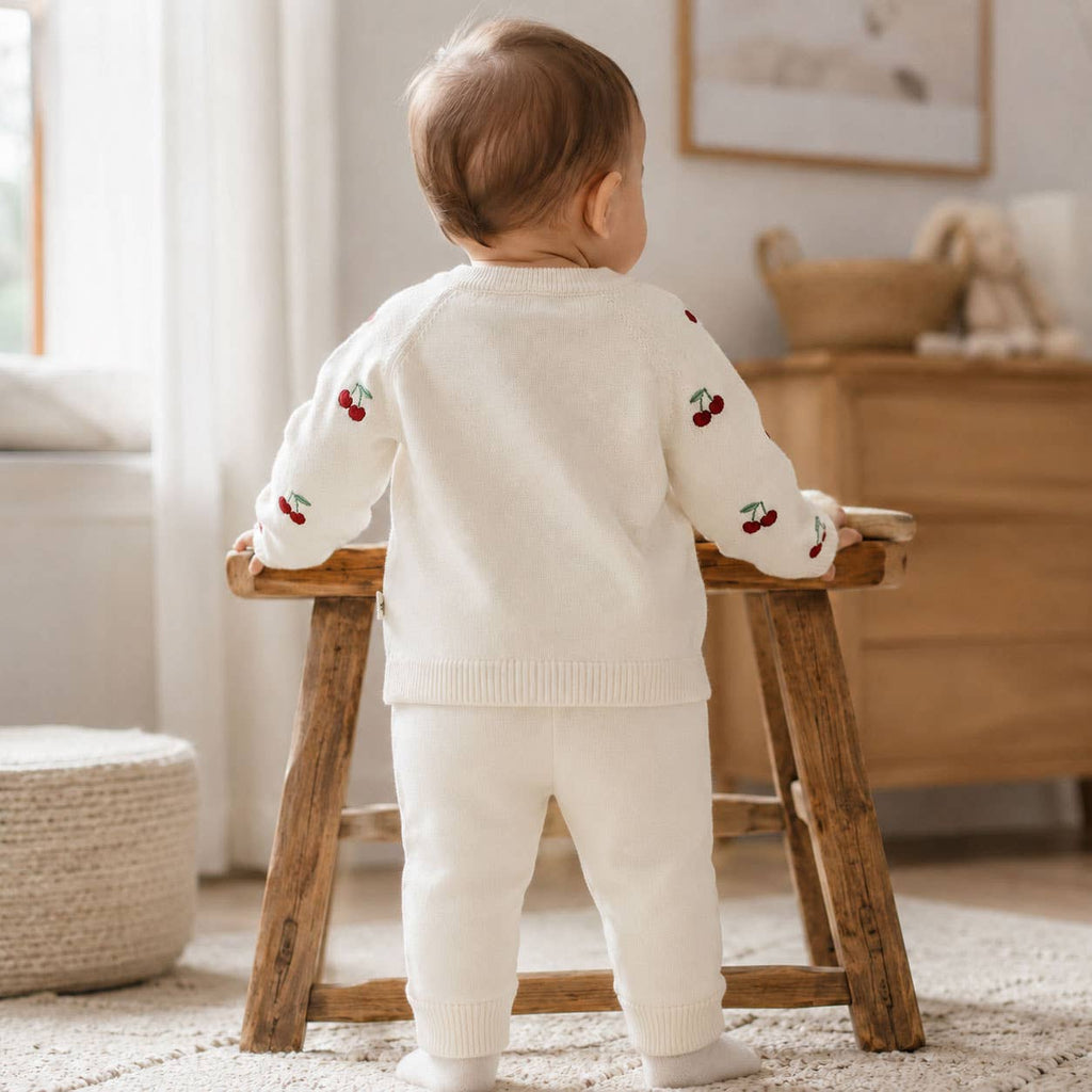 Cherry Embroidered Sweater Knit Baby Cardigan (Organic)