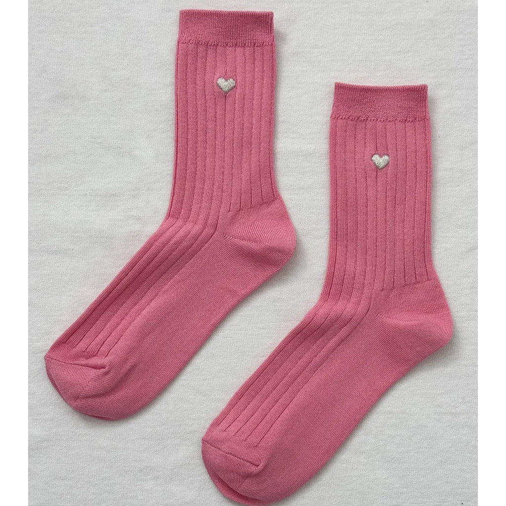 Embroidered Her Socks - PINK WATER + HEART