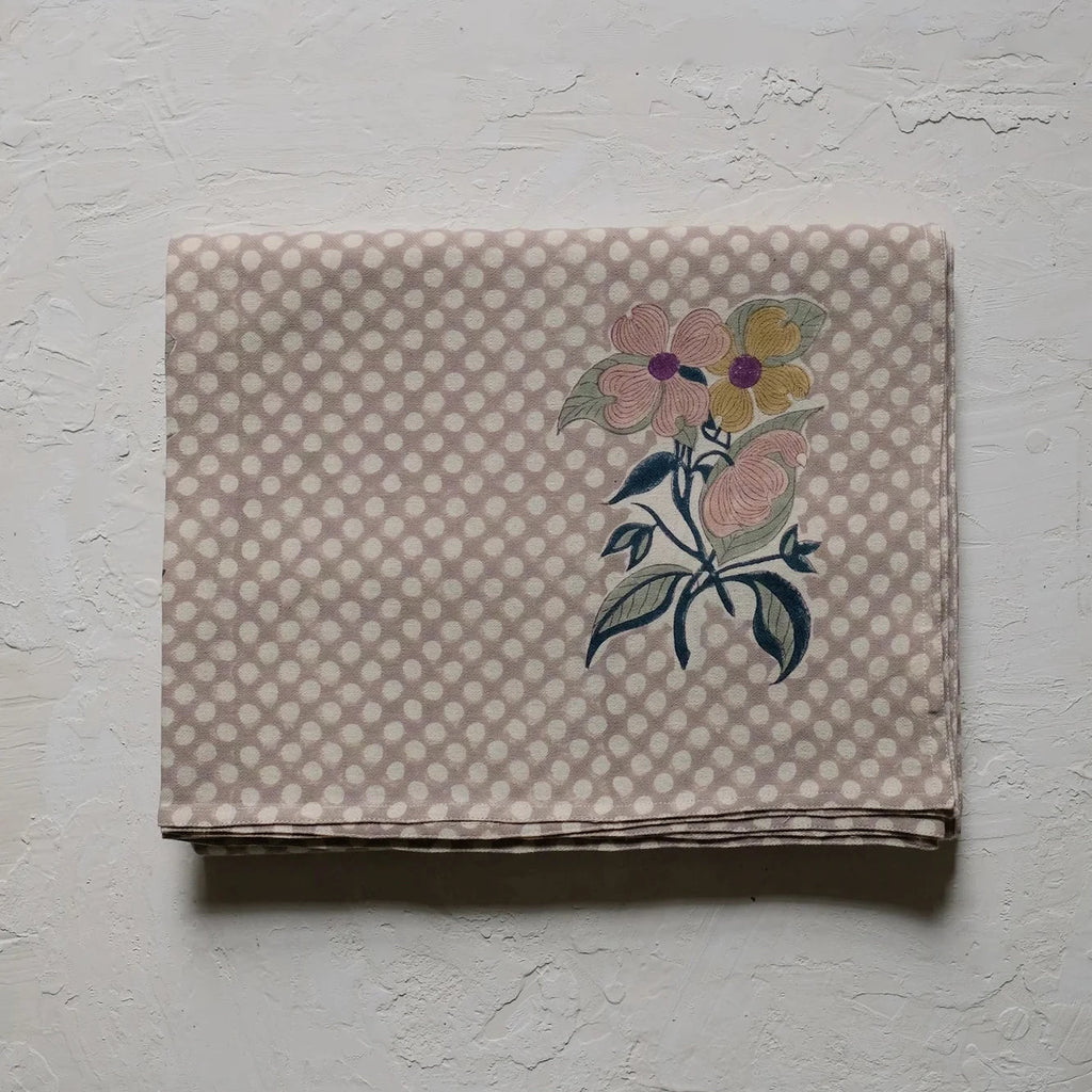 Soma - Hand Block-Printed Cotton Table Cloth (Faded Mauve)