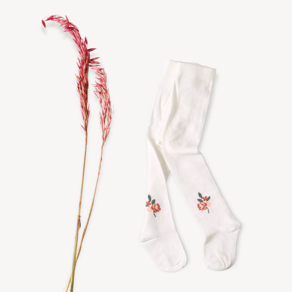 Fine Knit Baby Girl Tights (Floral Jacquard/ Organic Blend)