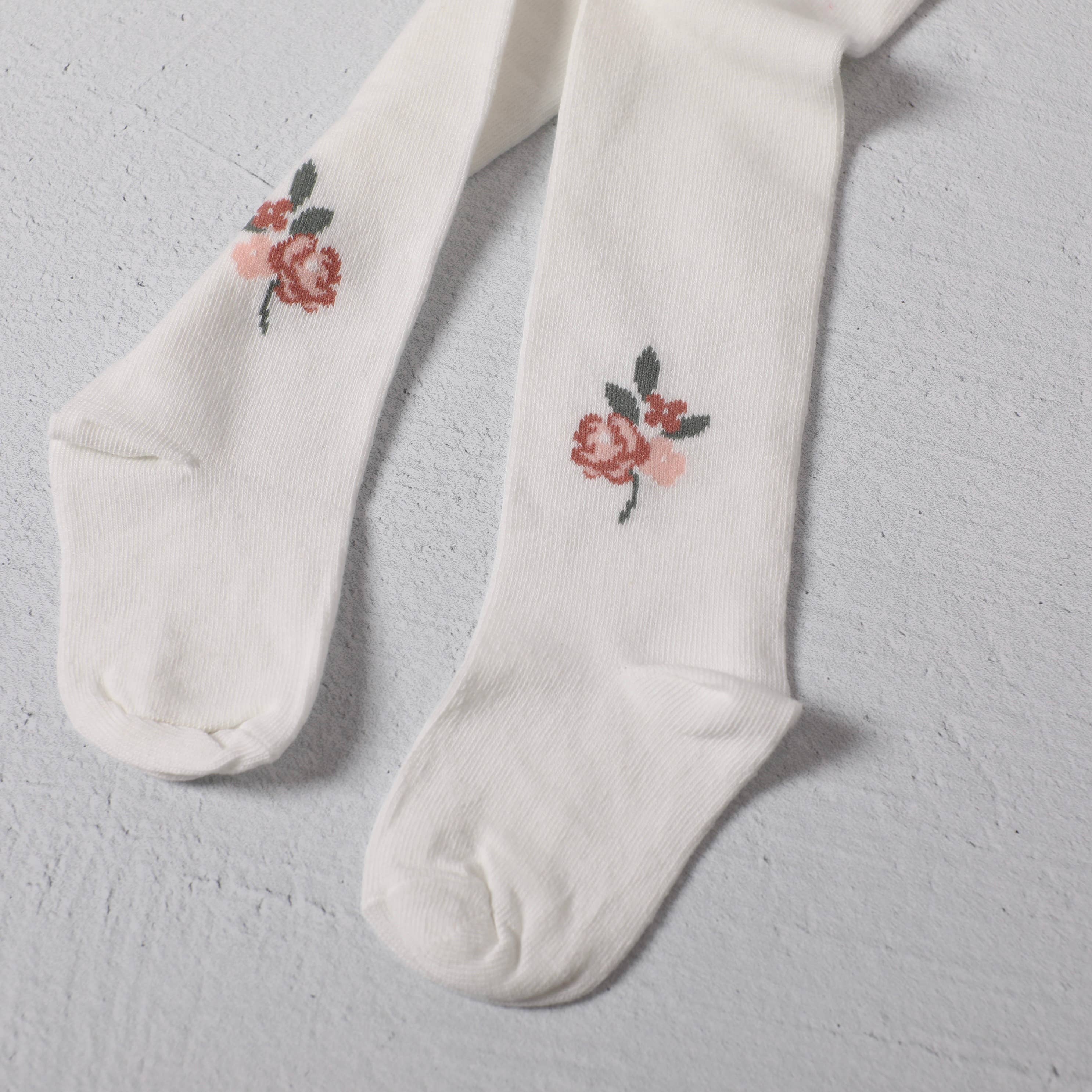 Fine Knit Baby Girl Tights (Floral Jacquard/ Organic Blend)