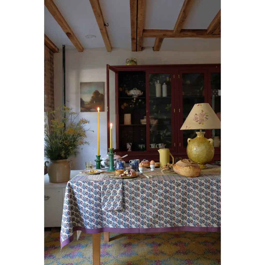 Soil to Studio RUMI - Hand Block Printed Tablecloth - Blue Fern