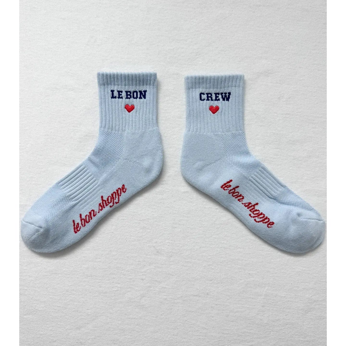 Embroidered Crew Socks - Sky Blue & Vanilla