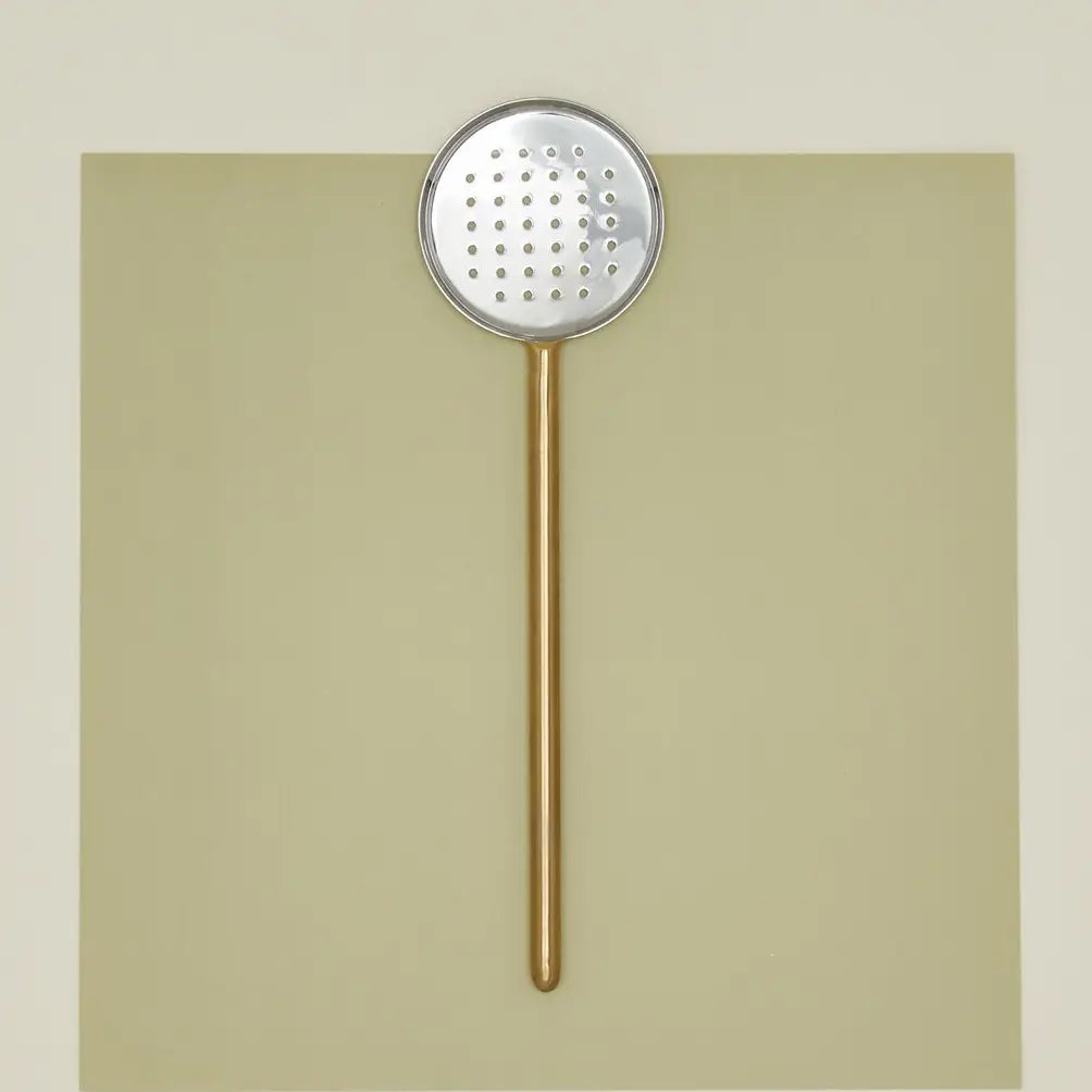 Simple Metal Flat Slotted Spoon - Brass