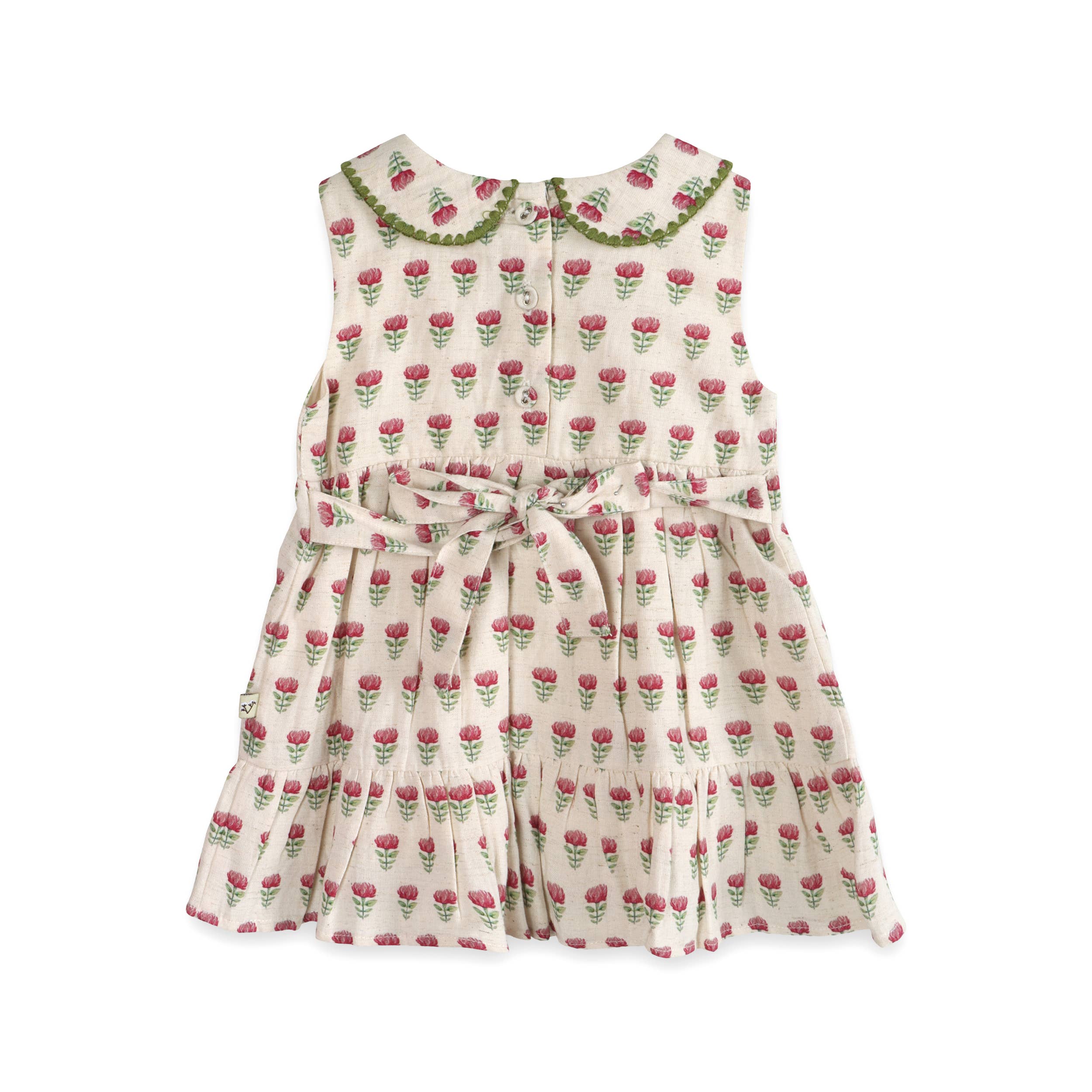Mia Block Print Floral Baby Dress + Bloomer (Linen Blend)