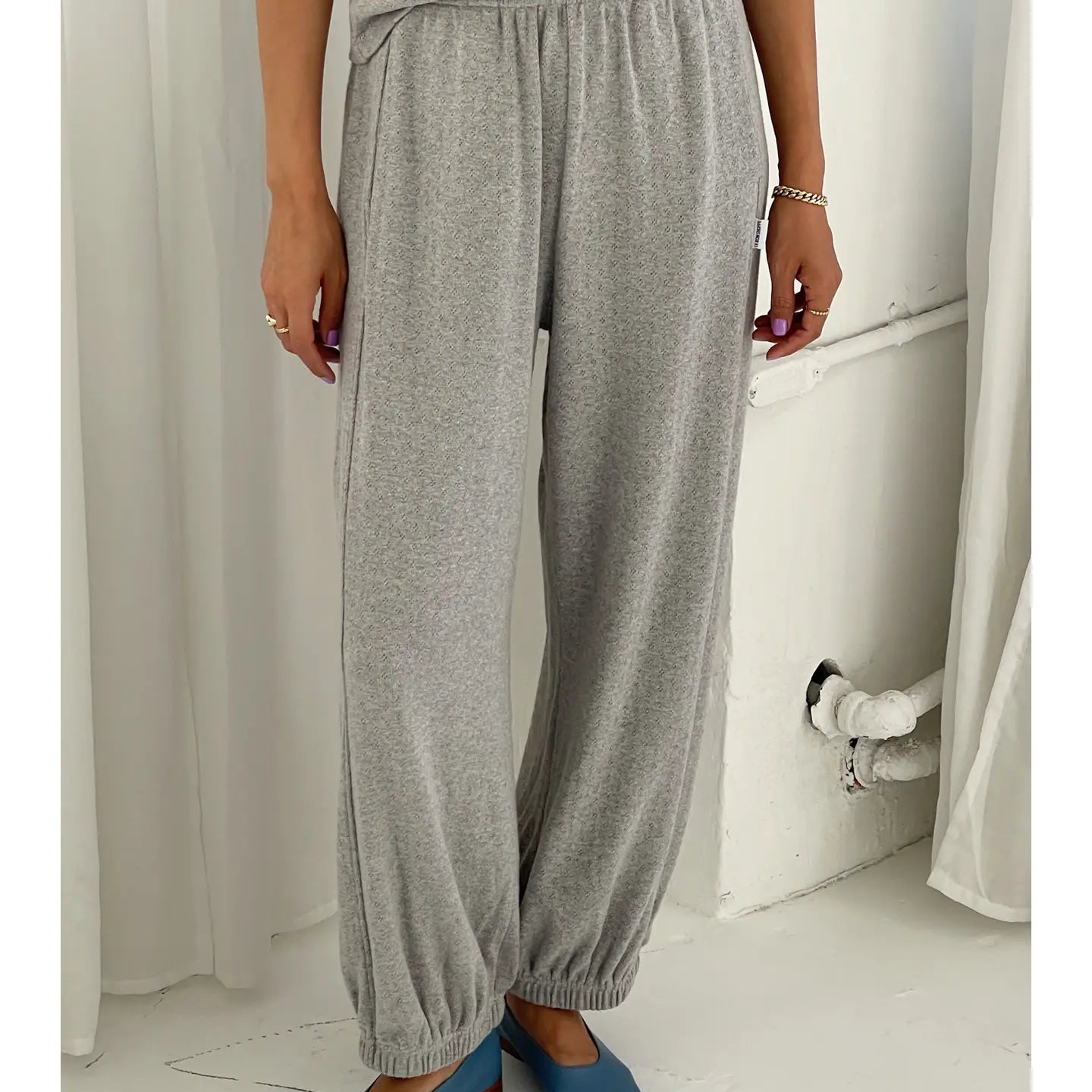 Pointelle Balloon Pants - Melange Grey