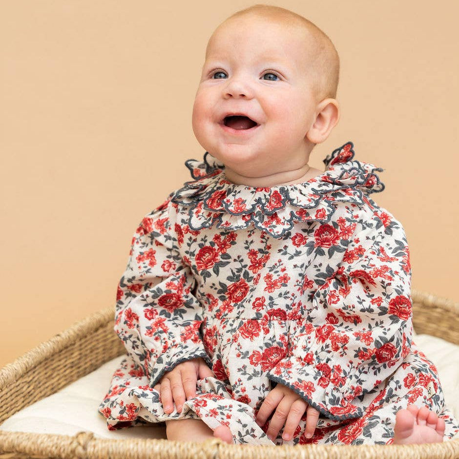 Amour Rose Floral Ruffle Baby Dress & Bloomer (Linen Blend)