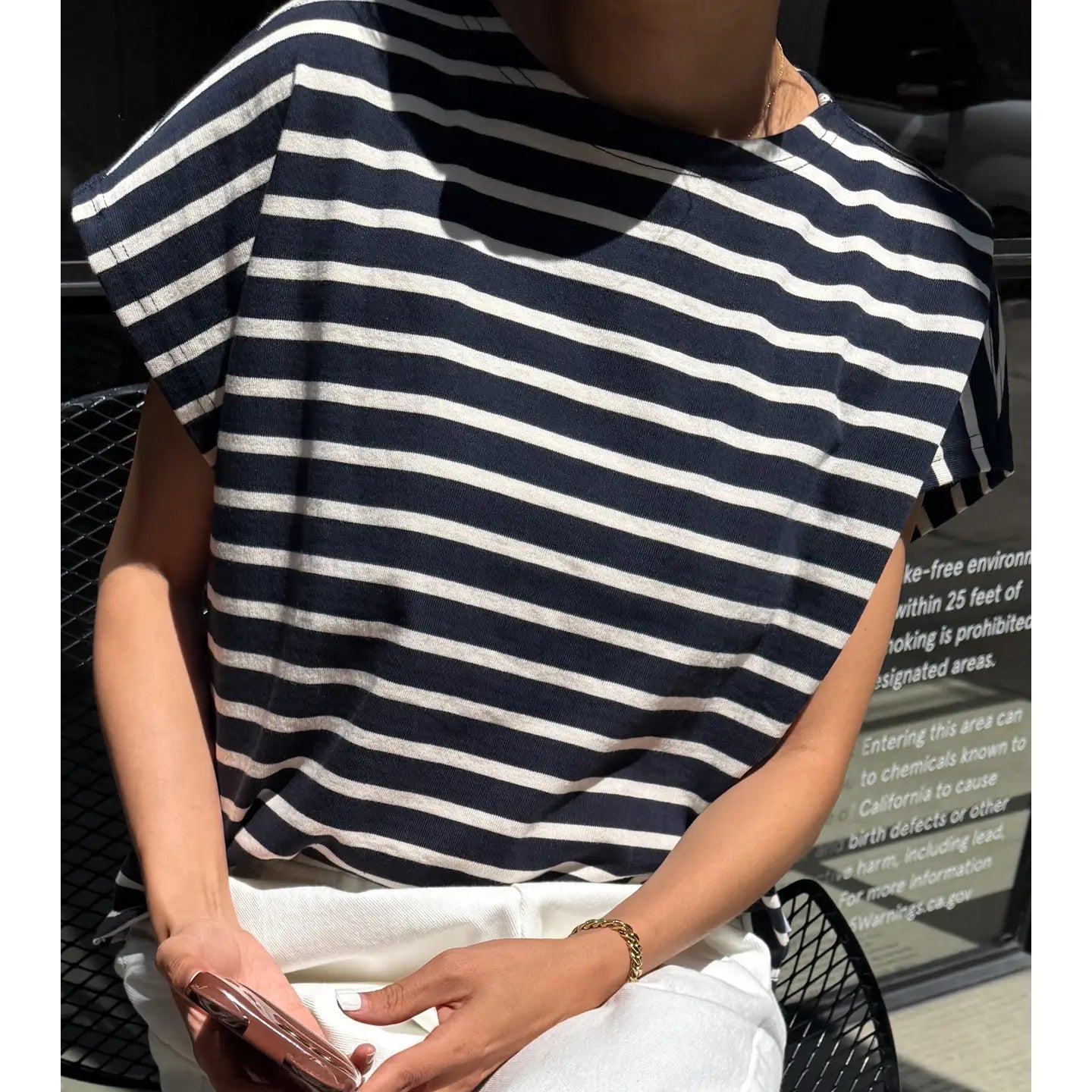 Manon Tee - White Stripe on Navy