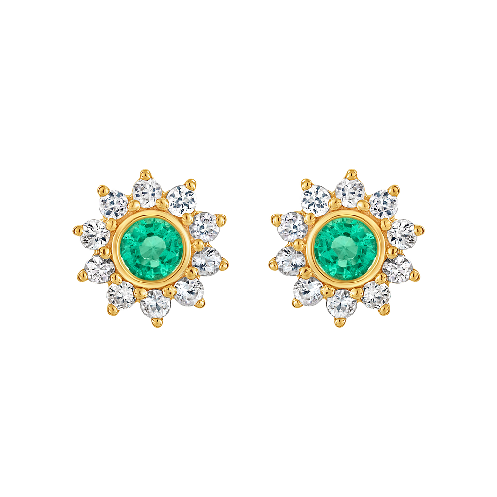 10k Emerald & Sapphire Sunflower Studs