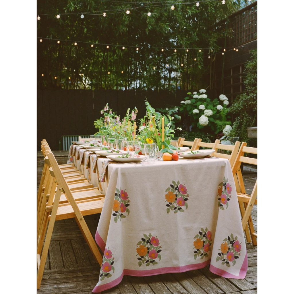 Dia - Hand Block-printed Cotton Table Cloth (Fuchsia)