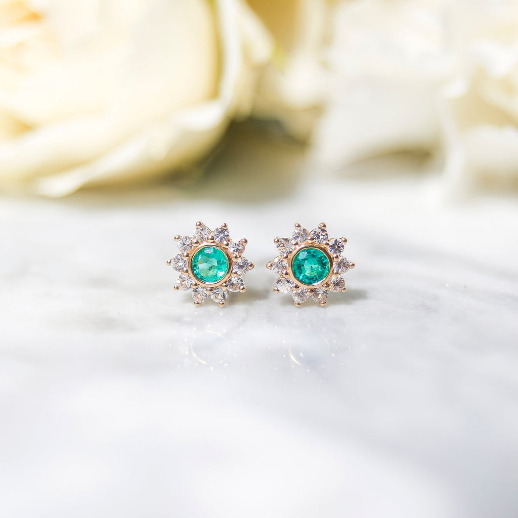 10k Emerald & Sapphire Sunflower Studs