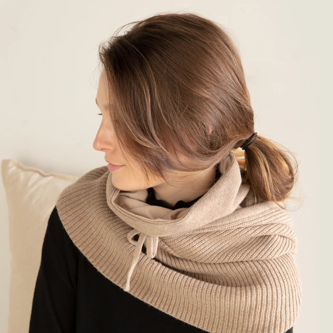 High Neck Hoodie Snood - Latte