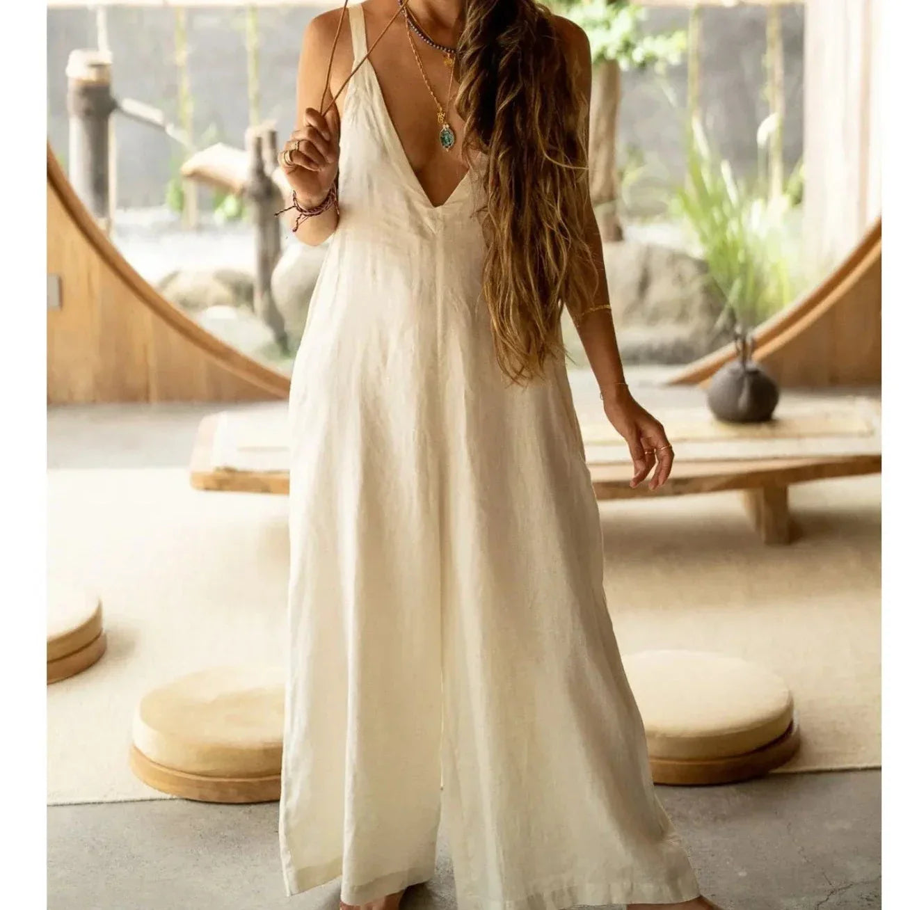 Myrah Penaloza Linen Playsuit - Moonlight
