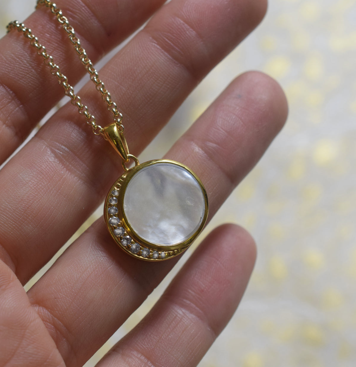 Mother of Pearl and Diamond Moon Phase Pendant