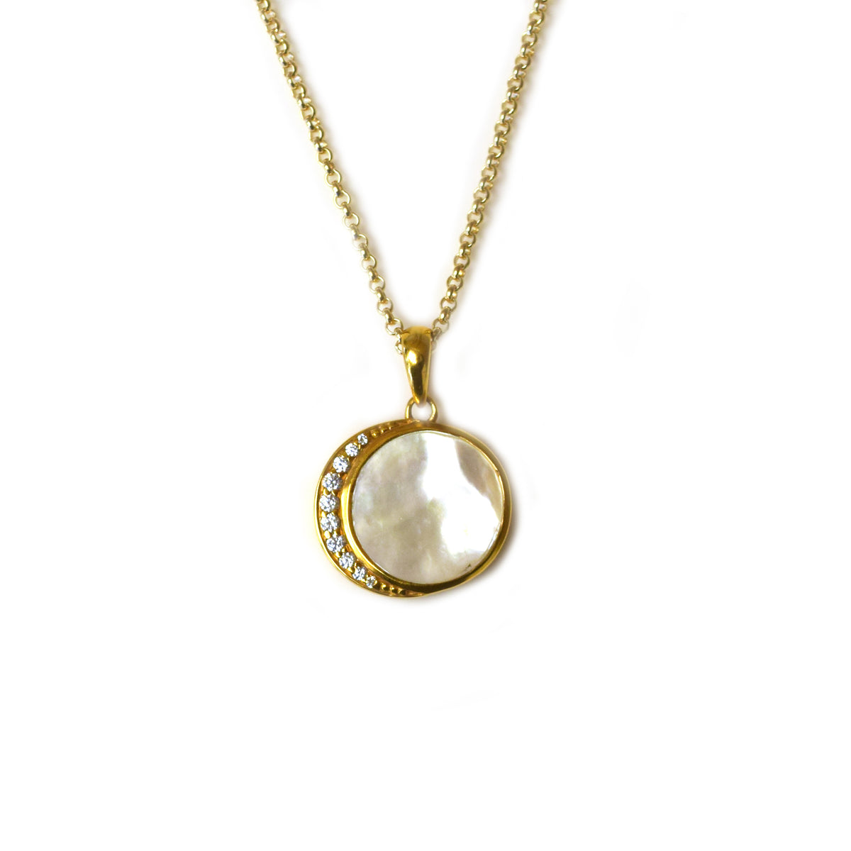Mother of Pearl and Diamond Moon Phase Pendant