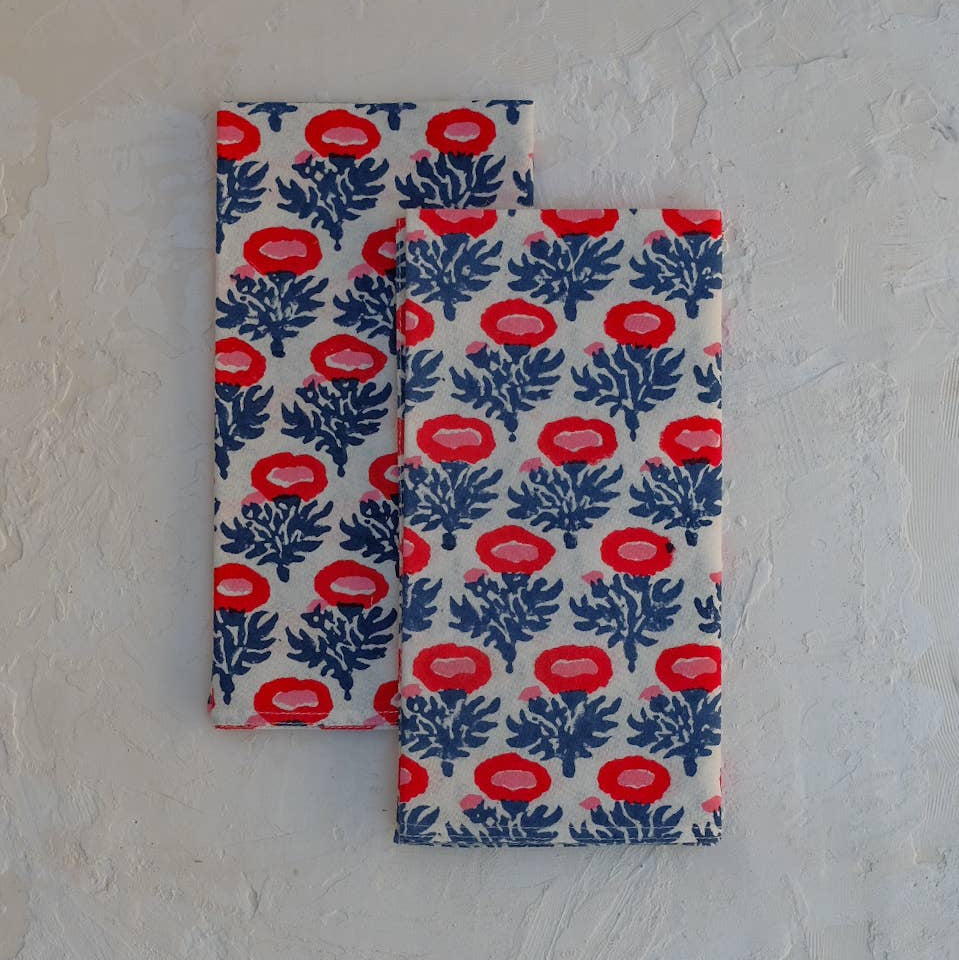 Soil to Studio  RUMI - Block-printed Table Napkins - Set of 4 - RED