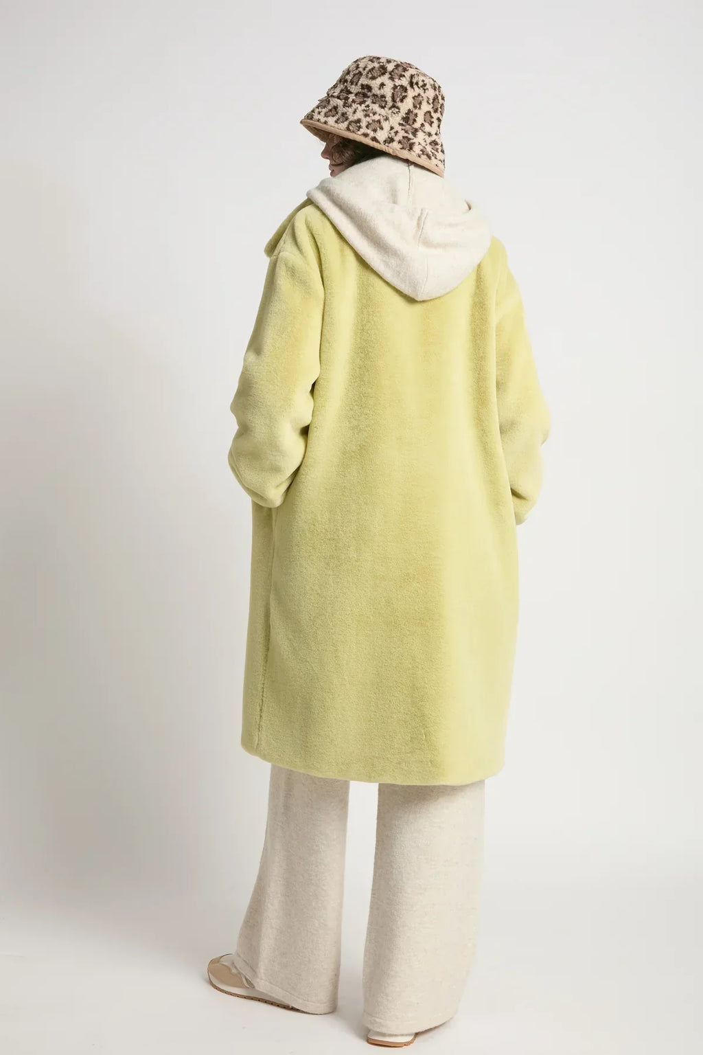 Shearling Stand Collar Coat - Lime