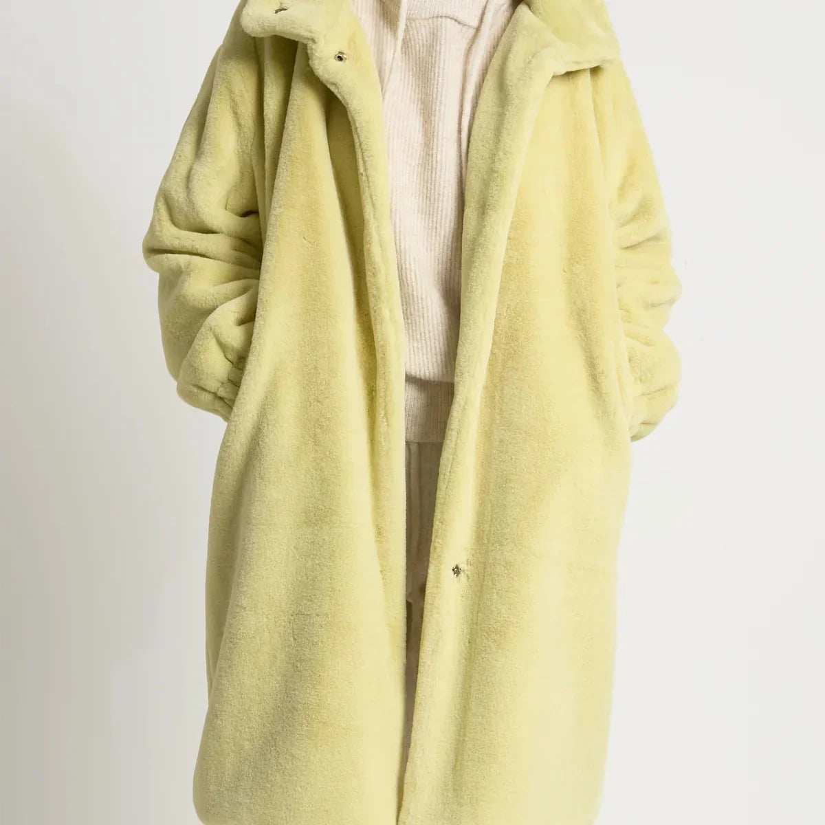 Shearling Stand Collar Coat - Lime