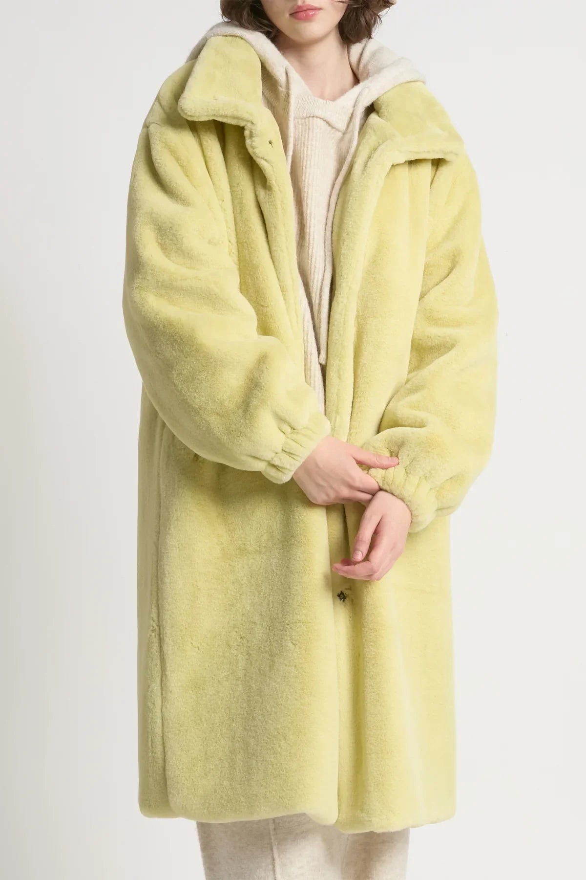 Shearling Stand Collar Coat - Lime