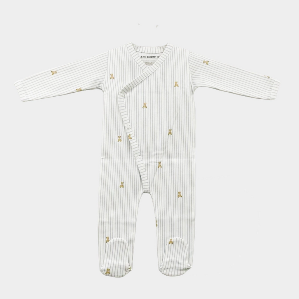 Knit Wrap Romper Teddy Bear Blue Baby Newborn Kimono Gift