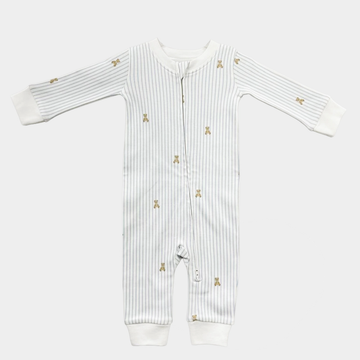 Knit Zipper Romper Teddy Bear Blue Baby Organic Newborn