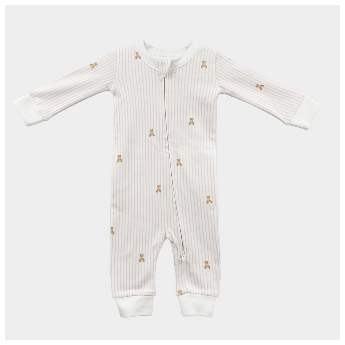 Knit Zipper Romper Teddy Bear Pink Layette Baby Newborn