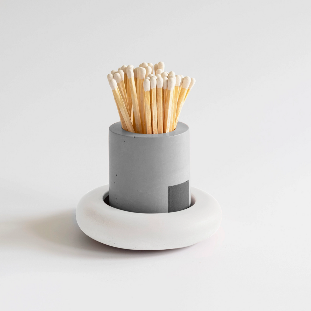 Cylinder Match Holder – Concrete Design Grey+white