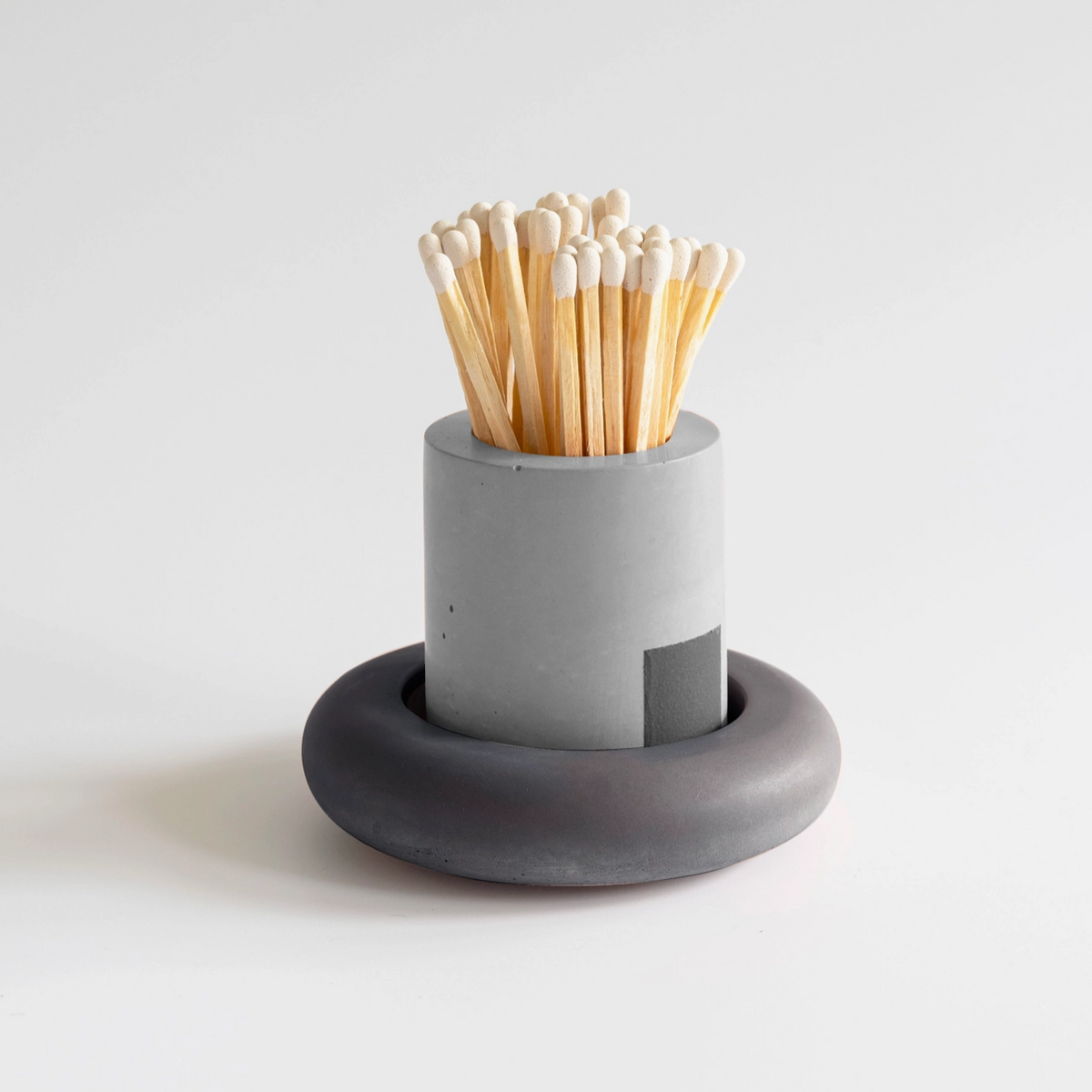 Cylinder + Match Catch Set- Concrete Match Holder Set Grey+Black