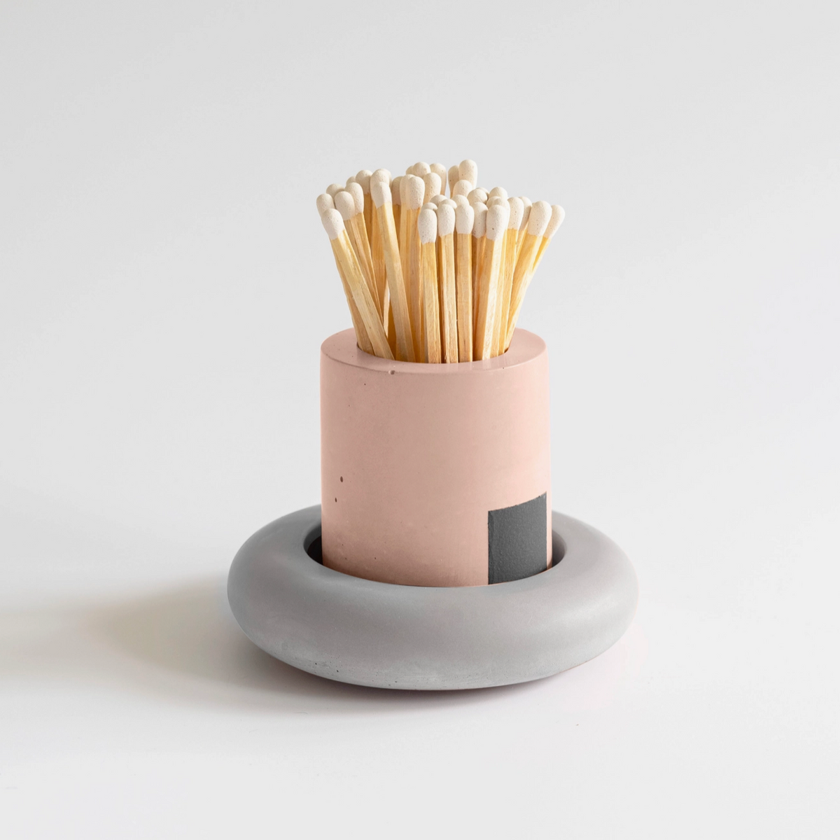 Cylinder + Match Catch Set- Concrete Match Holder Set Pink+grey