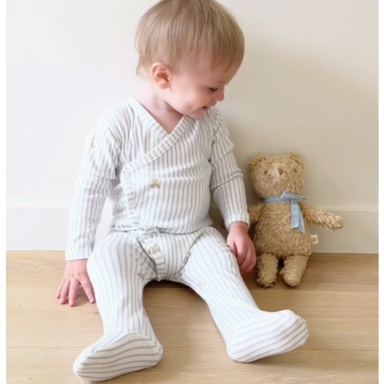 Knit Wrap Romper Teddy Bear Blue Baby Newborn Kimono Gift
