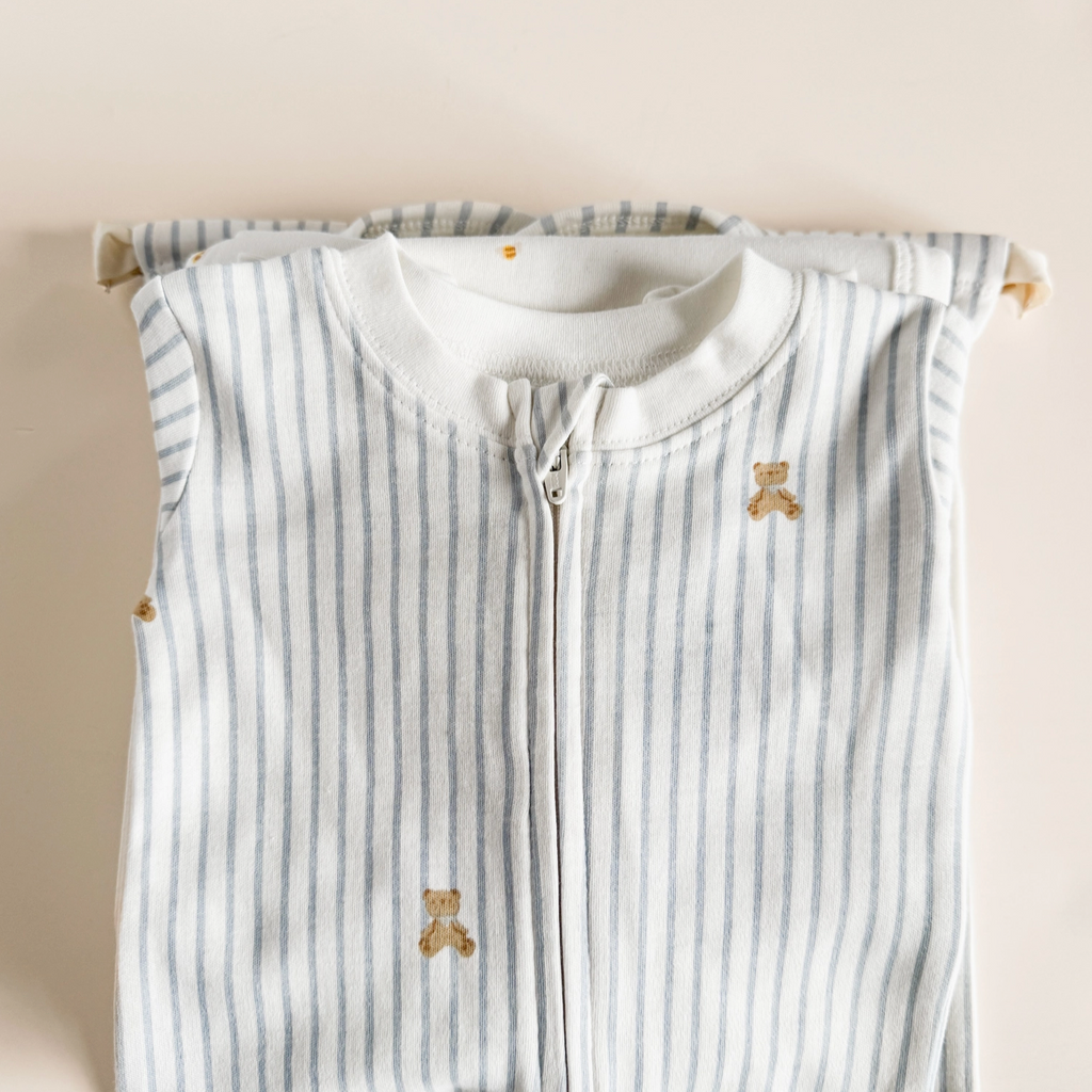 Knit Zipper Romper Teddy Bear Blue Baby Organic Newborn