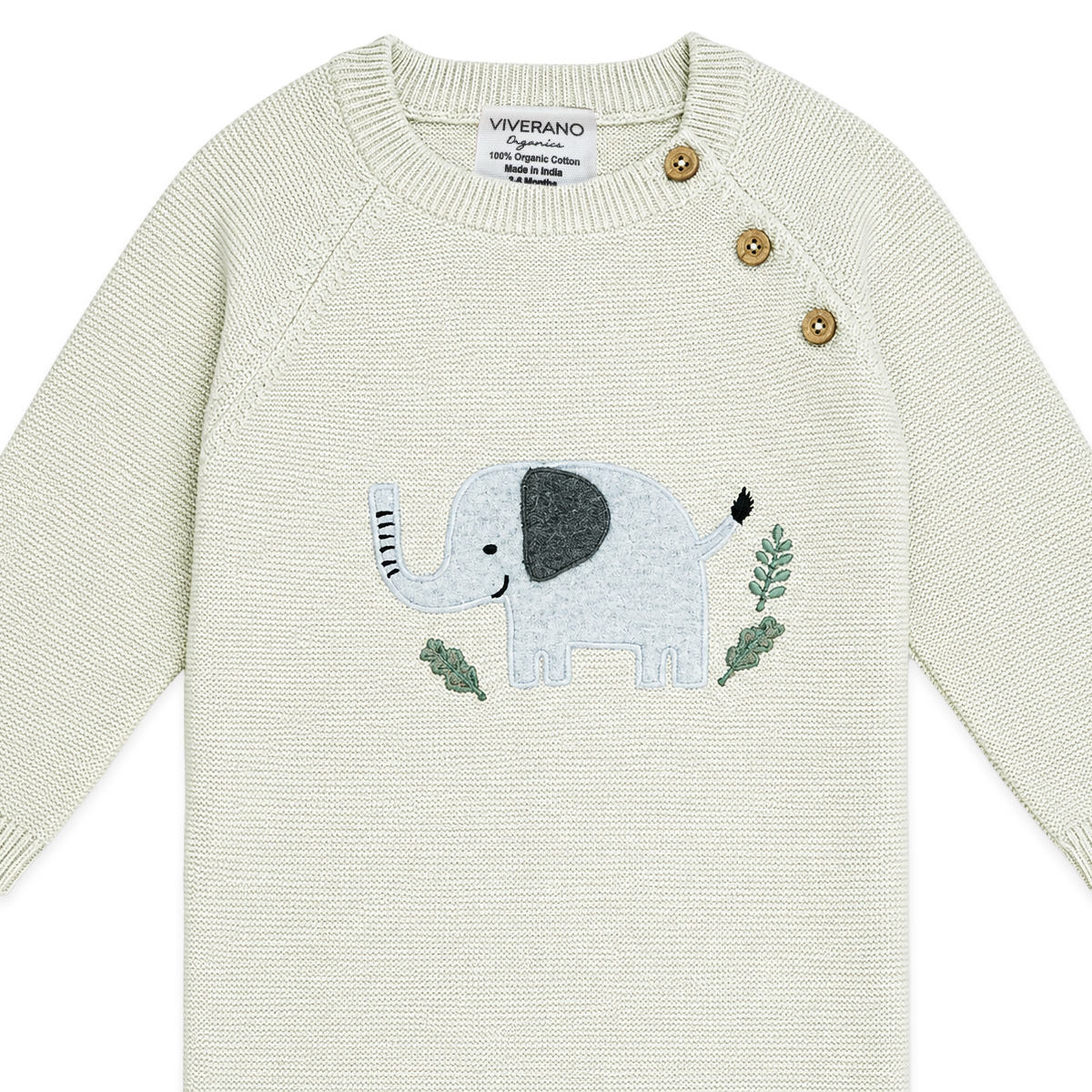 Elephant Jacquard Baby Sweater Knit Jumpsuit Organic Cotton