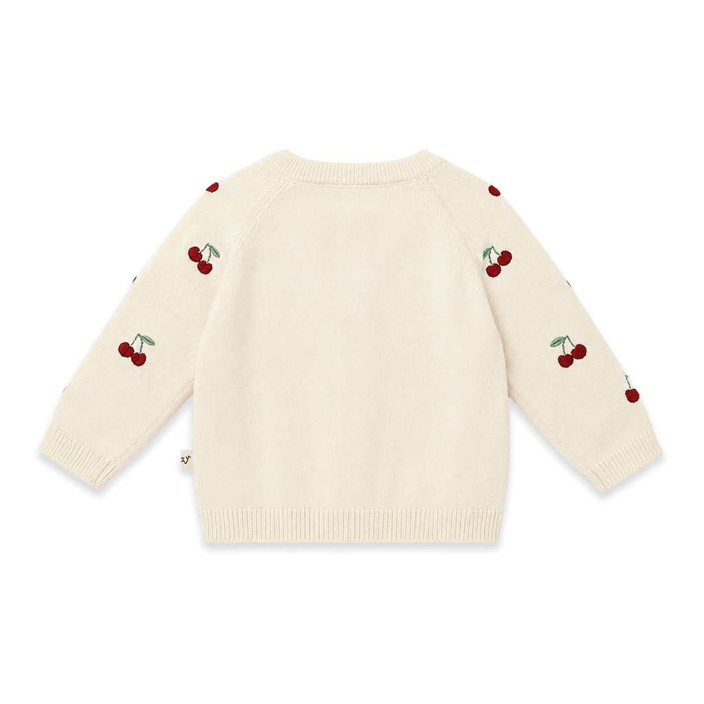 Cherry Embroidered Sweater Knit Baby Cardigan (Organic)