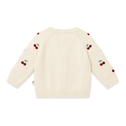 Cherry Embroidered Sweater Knit Baby Cardigan (Organic)