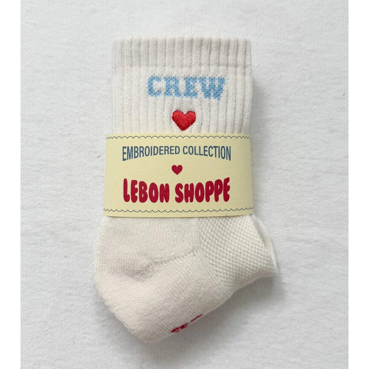 Embroidered Crew Socks - Sky Blue & Vanilla