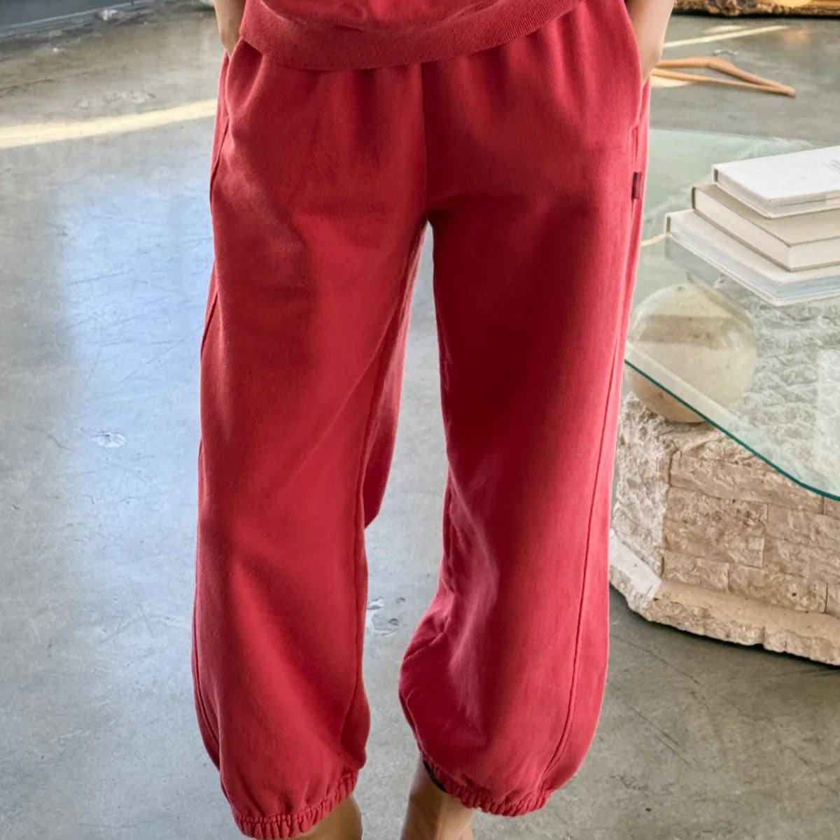 French Terry Balloon Pants - Coral Red